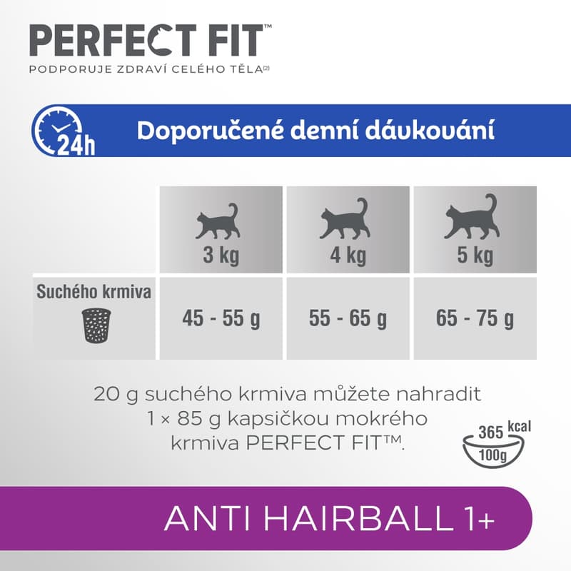Perfect Fit Anti-Hairball granule pro dospělé kočky – bohaté na kuřecí