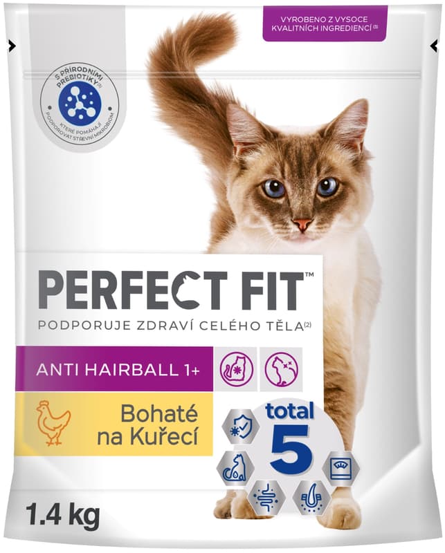 Perfect Fit Anti-Hairball granule pro dospělé kočky – bohaté na kuřecí