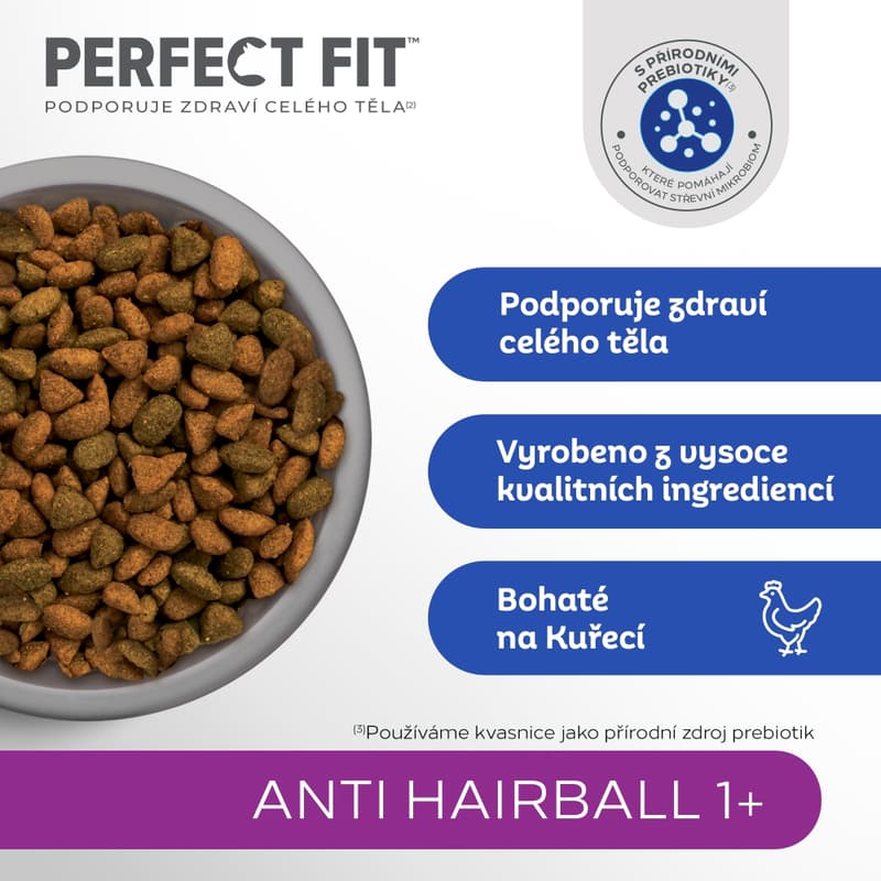 Perfect Fit Anti-Hairball granule pro dospělé kočky – bohaté na kuřecí