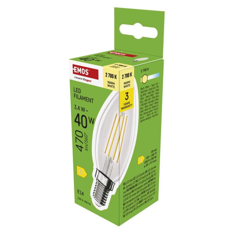Emos LED bulb Filament Candle 3,4W E14, warm white