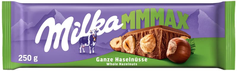Milka Čokoláda Mmmax oříšková mléčná, celé lískové ořechy