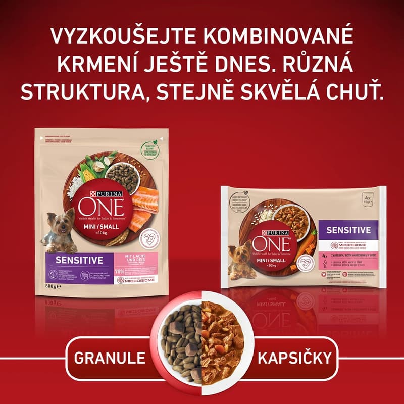 Purina ONE Mini Sensitive granule pro psy losos
