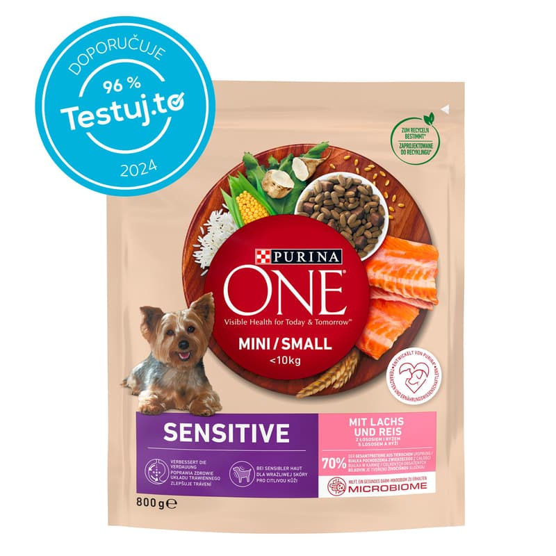Purina ONE Mini Sensitive granule pro psy losos