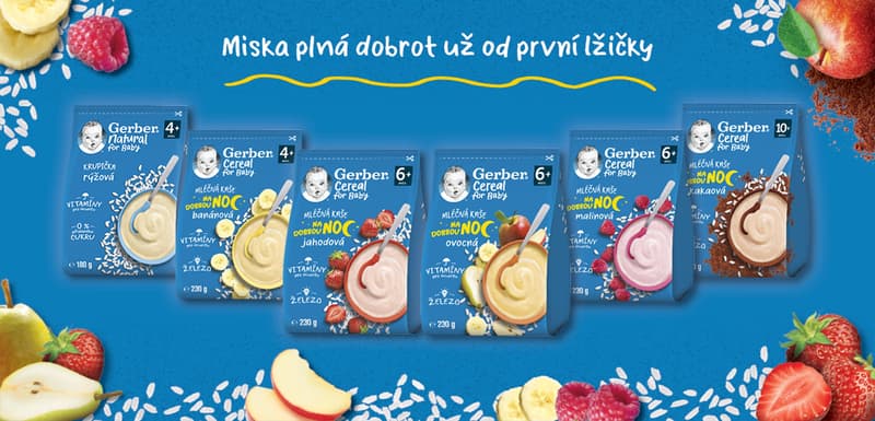 Gerber Cereal Mléčná kaše malinová Dobrou noc