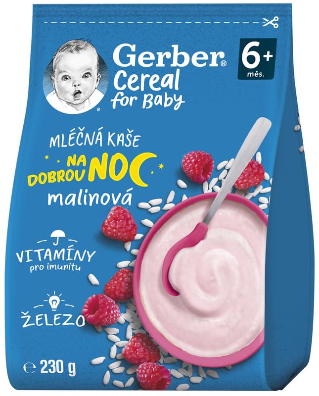 Gerber Cereal Mléčná kaše malinová Dobrou noc