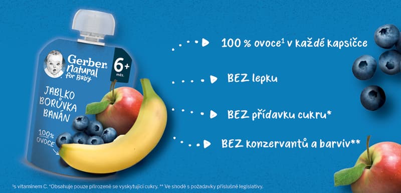 Gerber Natural Kapsička jablko, borůvka a banán