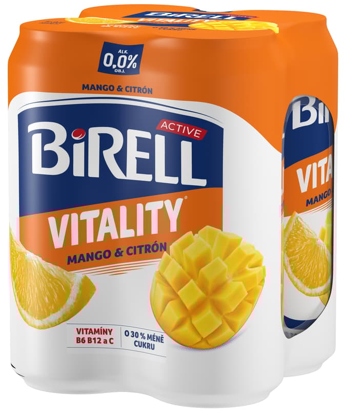 Birell 0.0 Vitality Mango & Lemon non-alcoholic beer with less sugar 4×0,5 l can