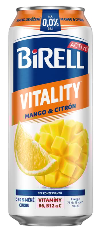Birell 0.0 Vitality Mango & Lemon non-alcoholic beer with less sugar 4×0,5 l can