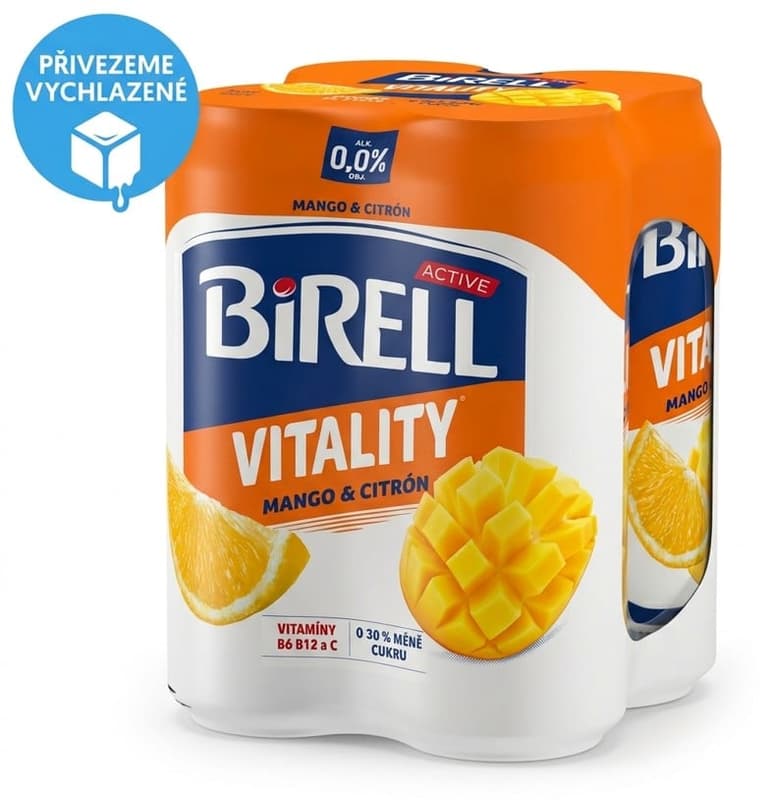 Birell 0.0 Vitality Mango & Lemon non-alcoholic beer with less sugar 4×0,5 l can