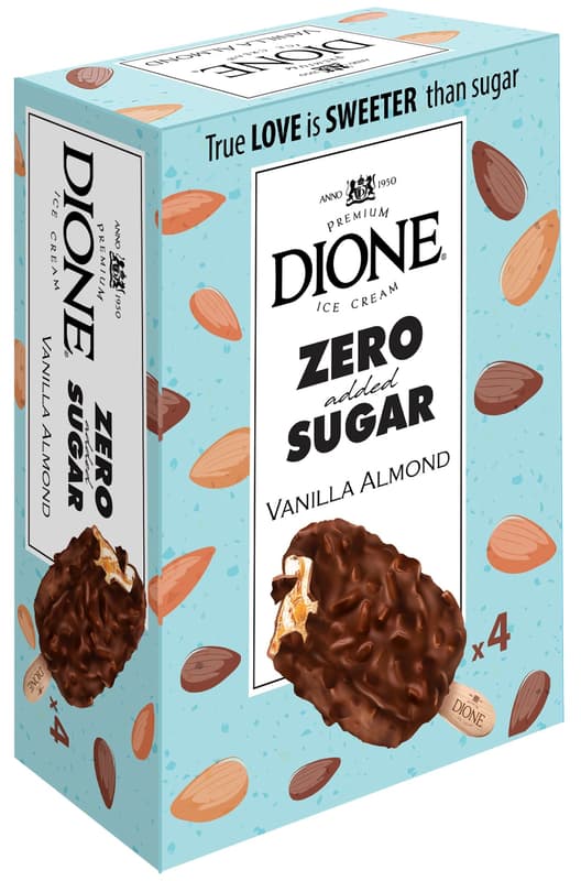 Dione Vanilkový nanuk bez přidaného cukru s tmavou belgickou čokoládou (4×90 ml)