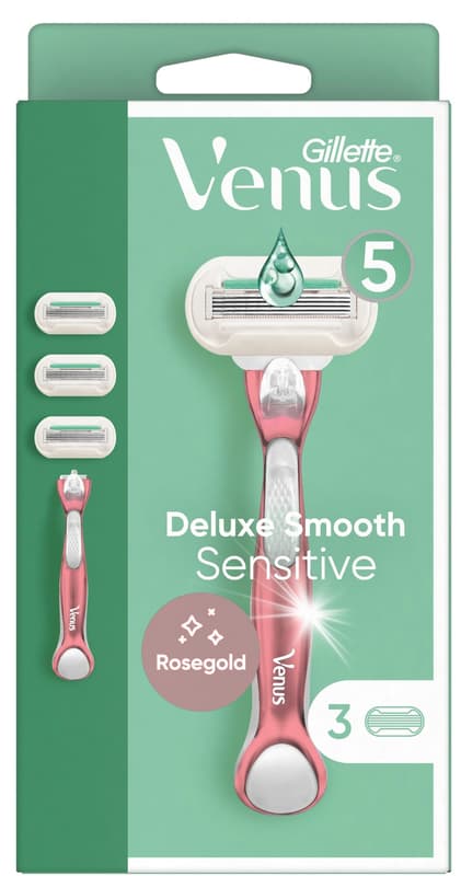Gillette Venus Deluxe Smooth Sensitive RoseGold Shaver + 3 shaving heads