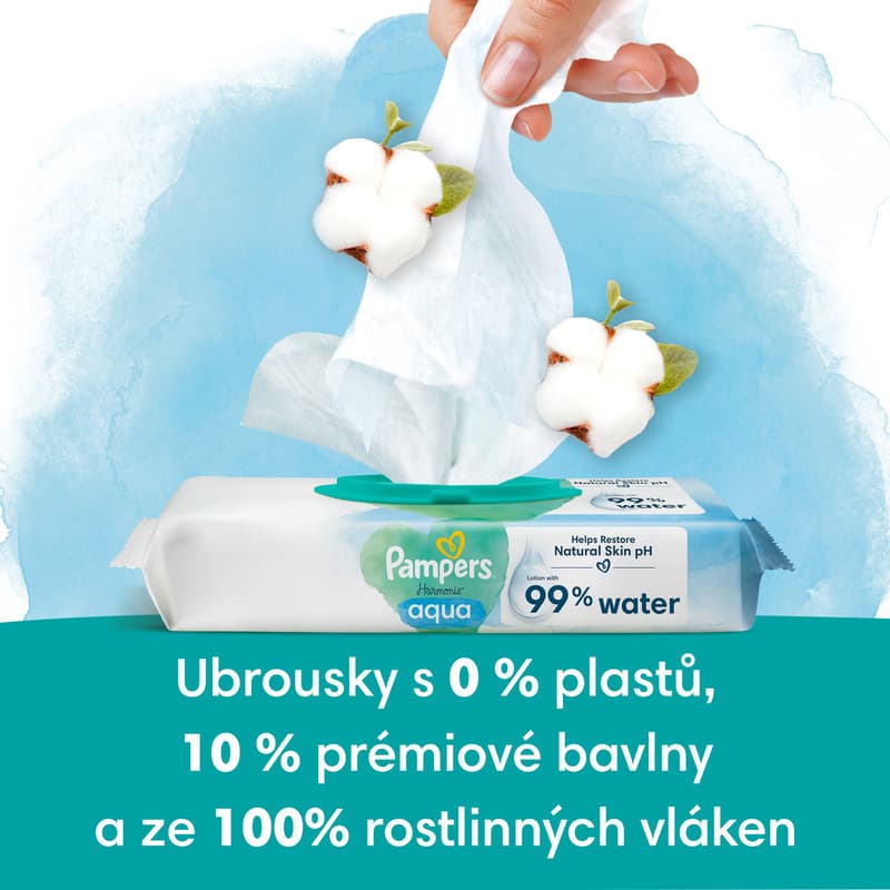Pampers Harmonie Aqua vhlčené ubrousky plastic free 9×48 ks