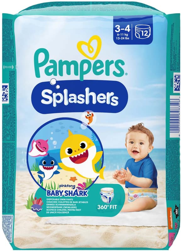 Pampers Splashers Baby Shark plenkové kalhotky do vody 3–4 (6–11 kg)