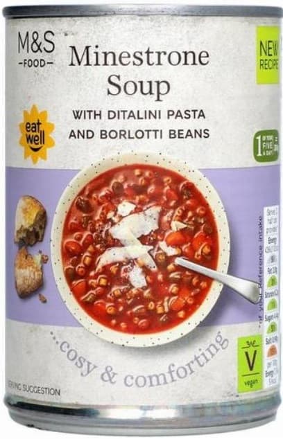 Marks & Spencer Tomato soup with vegetables, with orzo pasta and pecorino cheese