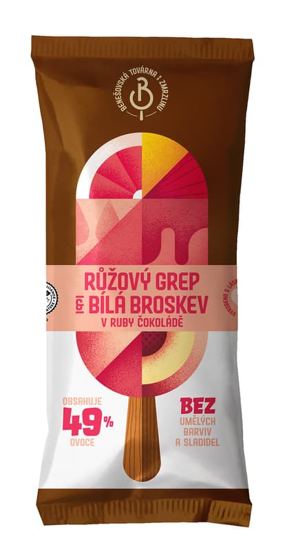 Benešovská továrna na zmrzlinu Popsicle Pink grapefruit & white peach in ruby chocolate