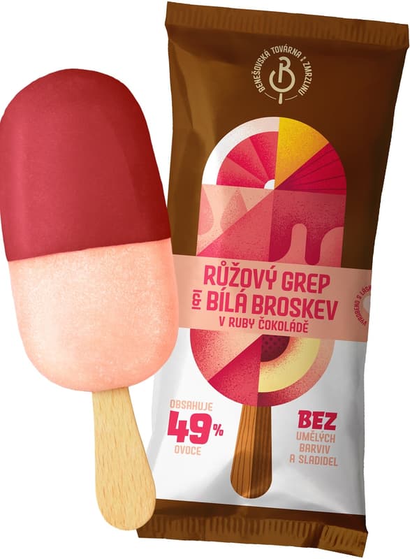 Benešovská továrna na zmrzlinu Popsicle Pink grapefruit & white peach in ruby chocolate