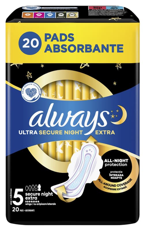 Always Ultra Secure Night Extra Hygienické vložky s křidélky