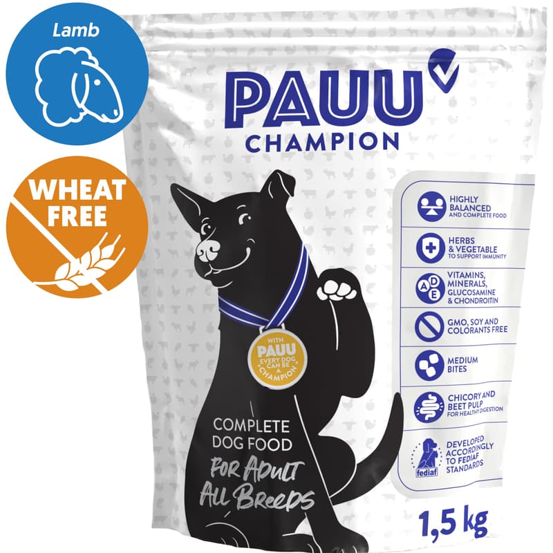 Pauu Monoprotein gluten-free granules with fresh lamb and rice for dogs