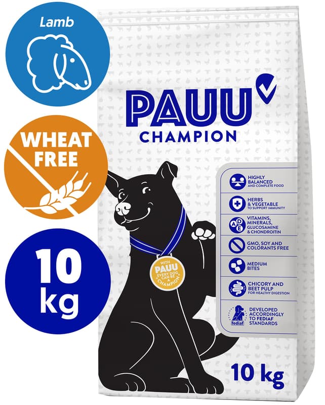 Pauu Monoprotein gluten-free granules with fresh lamb and rice for dogs