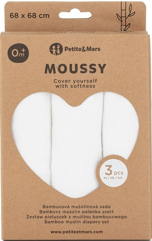 Petite & Mars Sada bambusových mušelínových plen Moussy Total White