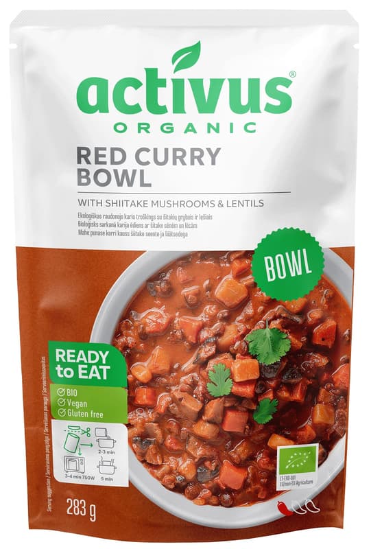 Activus BIO Red curry bowl with red curry spices, shiitake mushrooms and lentils