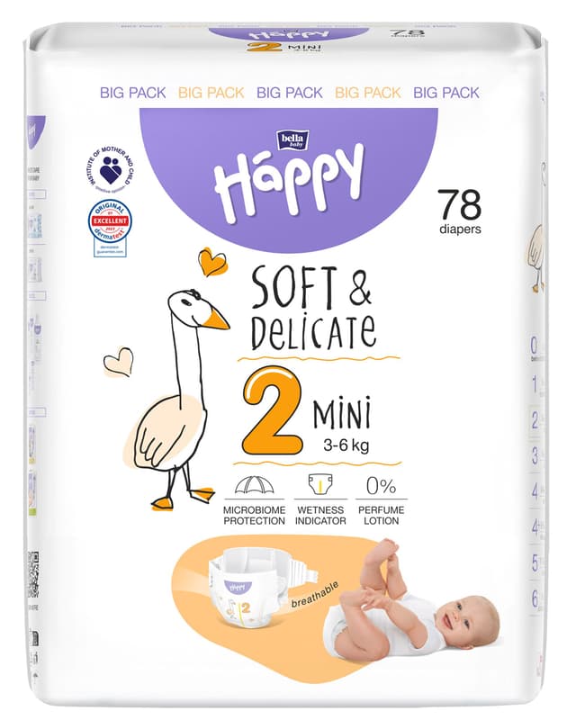 Bella Baby Happy Soft & Delicate jednorázové dětské plenky mini 3–6 kg (velikost 2)