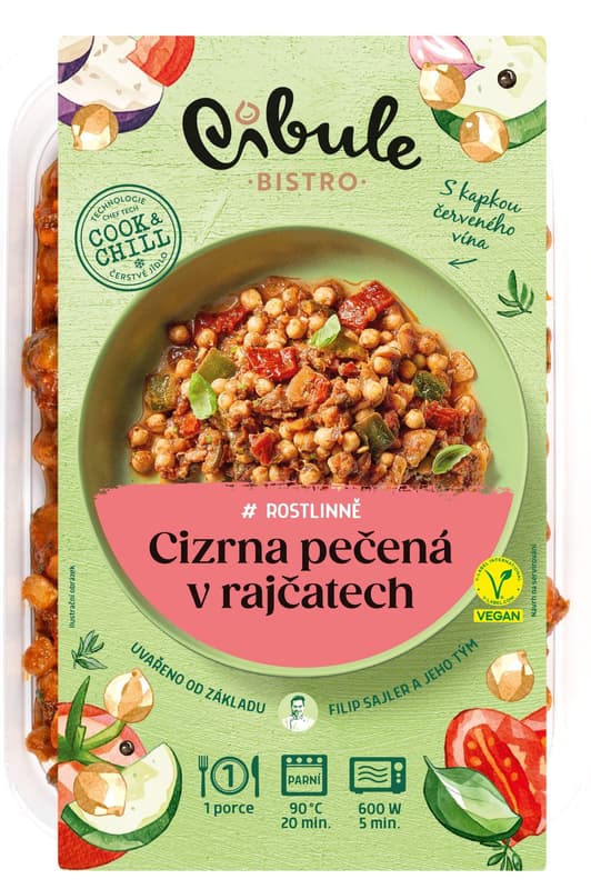 Cibule Bistro #rostlinně Cizrna pečená v rajčatech