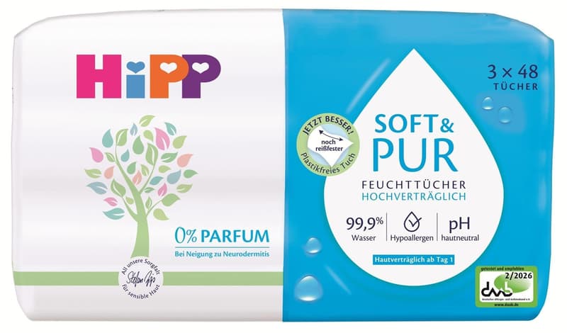 HiPP Babysanft Čistící vlhčené ubrousky Soft & Pur 3×48 ks