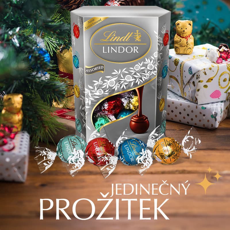 Lindt Bonboniéra LINDOR Limitovaná edice maxibalení čokoládových pralinek stříbrný mix