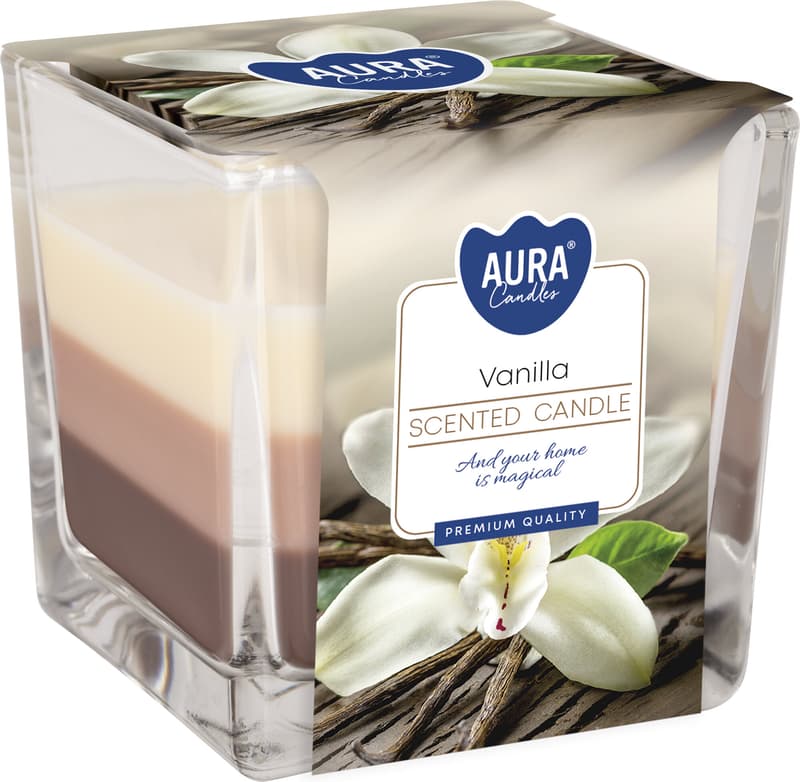 Aura Candles Vanilka tříbarevná vonná svíčka ve skle