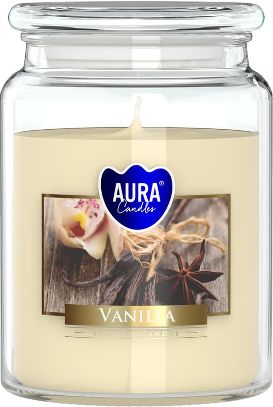 Aura Candles Vanilka velká vonná svíčka ve skle s víčkem