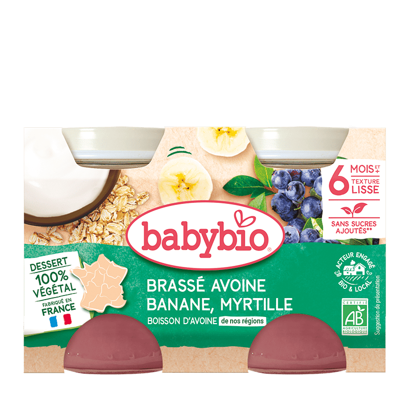 Babybio BIO Svačinka z ovesného mléka banán a borůvka (2×130 g)