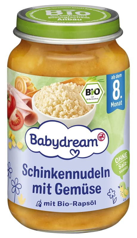 Babydream BIO Příkrm šunkové nudle se zeleninou