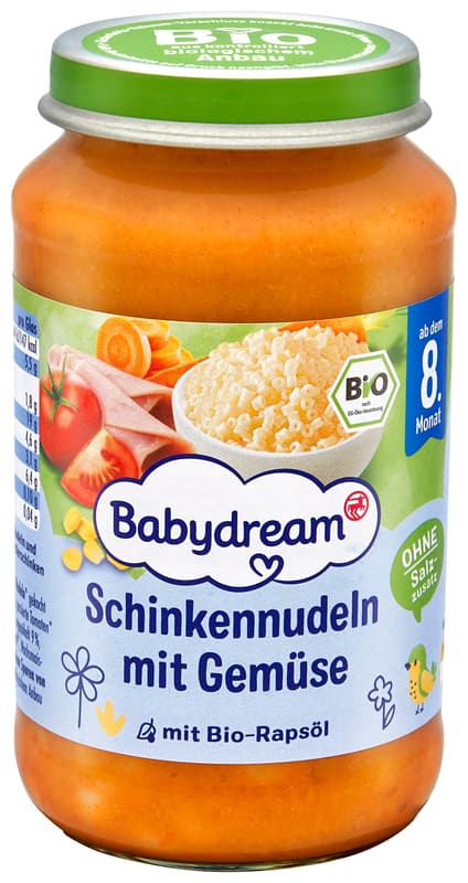 Babydream BIO Příkrm šunkové nudle se zeleninou