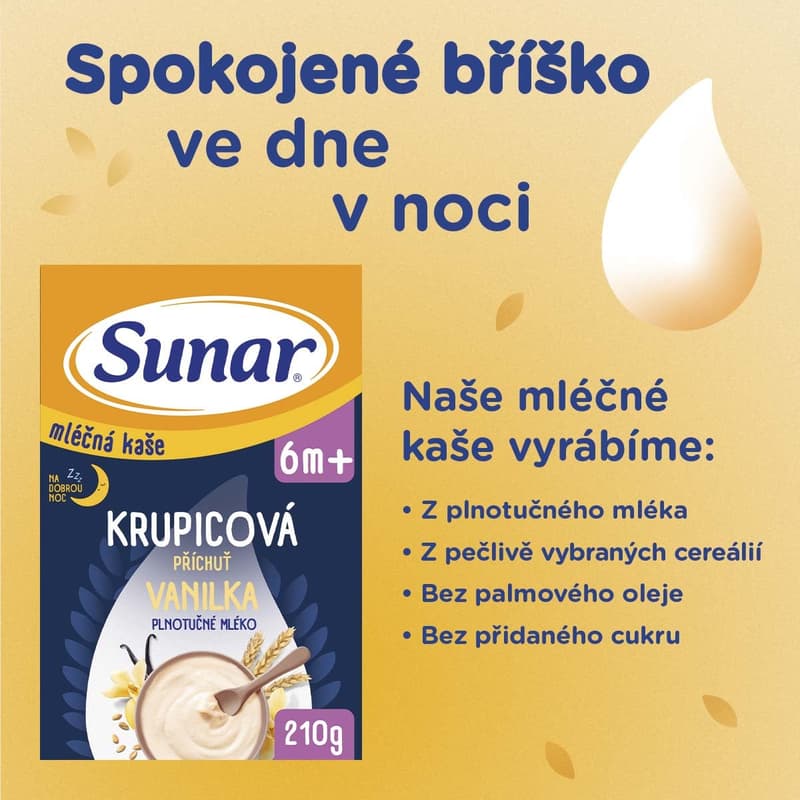 Sunar Mléčná krupicová kaše na dobrou noc vanilková