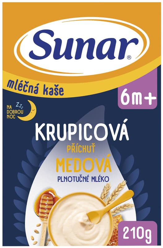 Sunar Mléčná krupicová kaše na dobrou noc medová