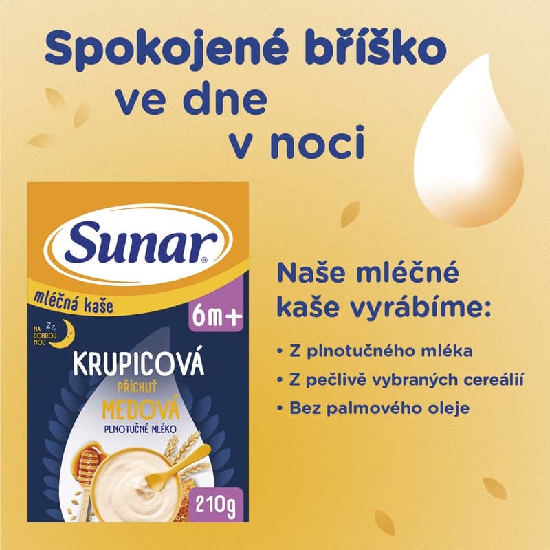 Sunar Mléčná krupicová kaše na dobrou noc medová