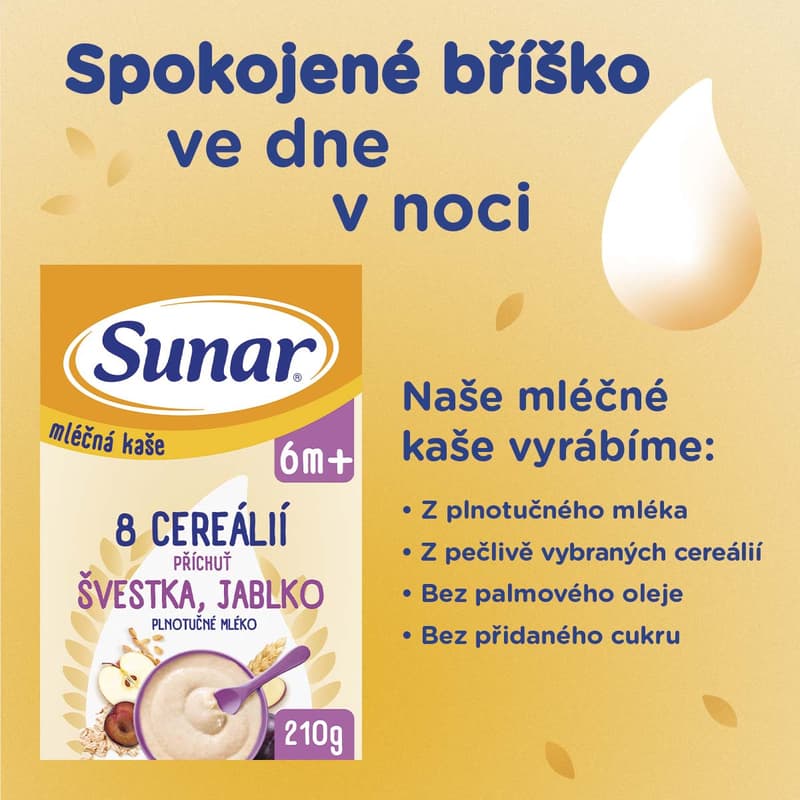 Sunar Mléčná kaše s 8 cereáliemi švestka, jablko