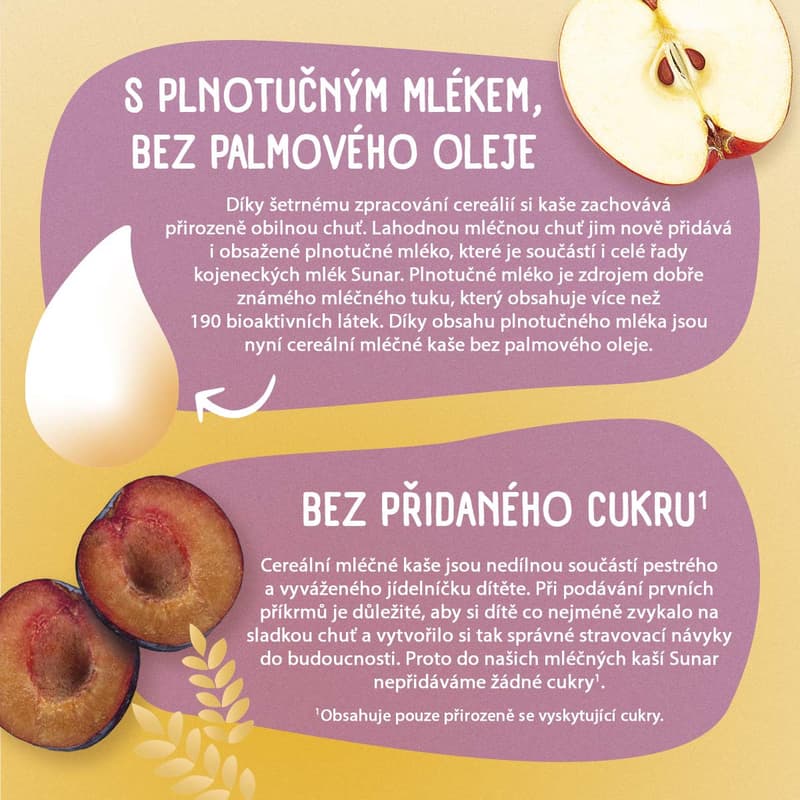 Sunar Mléčná kaše s 8 cereáliemi švestka, jablko