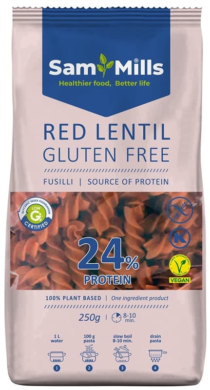 Sam Mills Red lentils fusilli