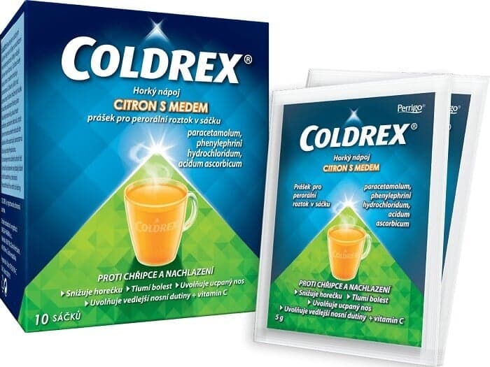 COLDREX HORKÝ NÁPOJ CITRON S MEDEM 750MG/10MG/60MG Prášek pro perorální roztok v sáčku 10