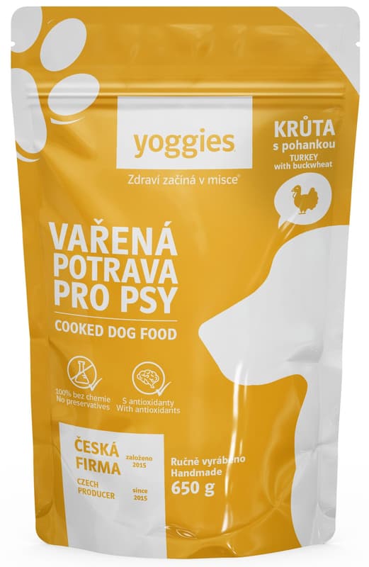 Yoggies Vařená potrava pro psy – krůtí maso s pohankou a kloubní výživou