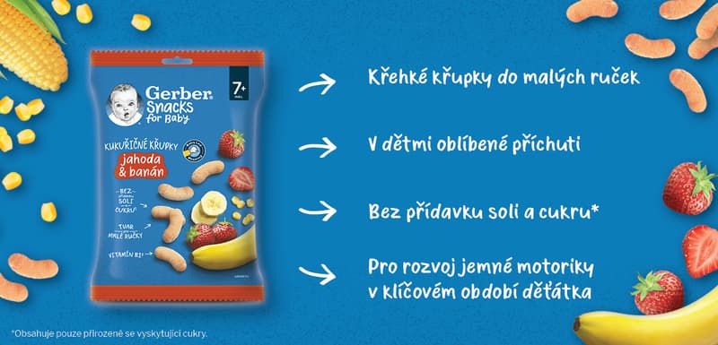 Gerber Snacks Kukuřičné křupky jahoda a banán
