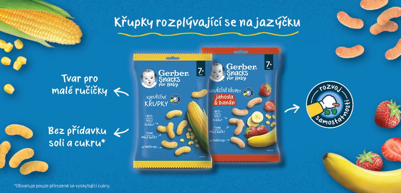 Gerber Snacks Kukuřičné křupky jahoda a banán