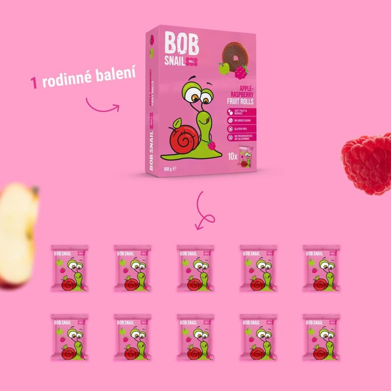 Šnek Bob Ovocné rolky jablko a malina