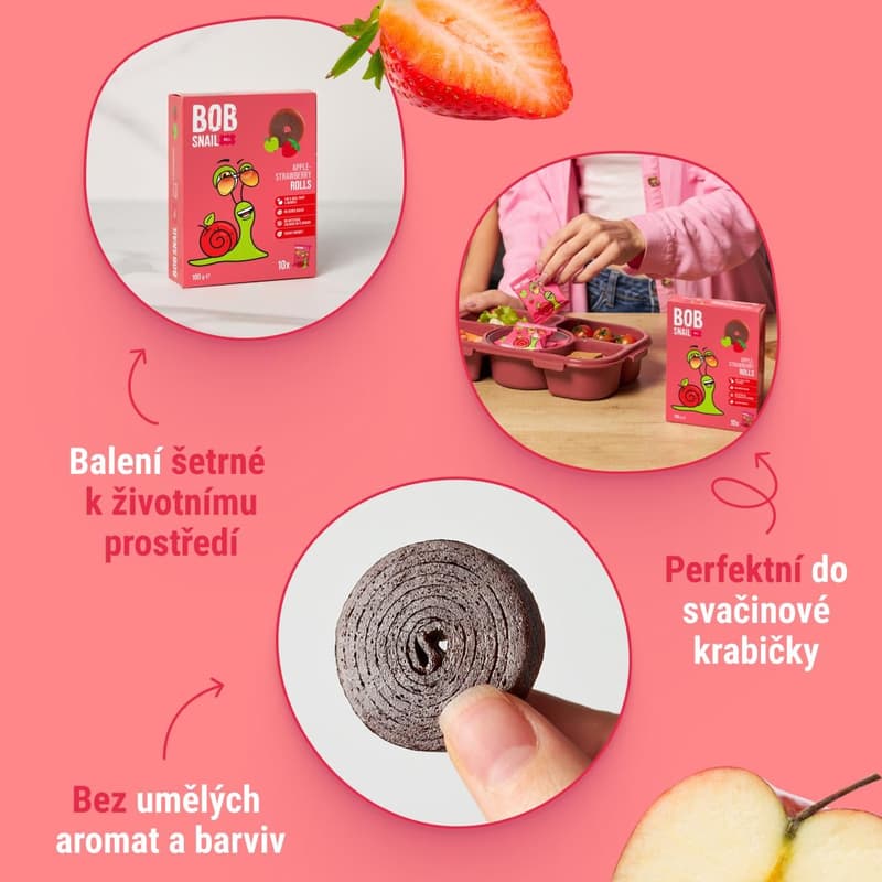 Šnek Bob Ovocné rolky jablko a jahoda