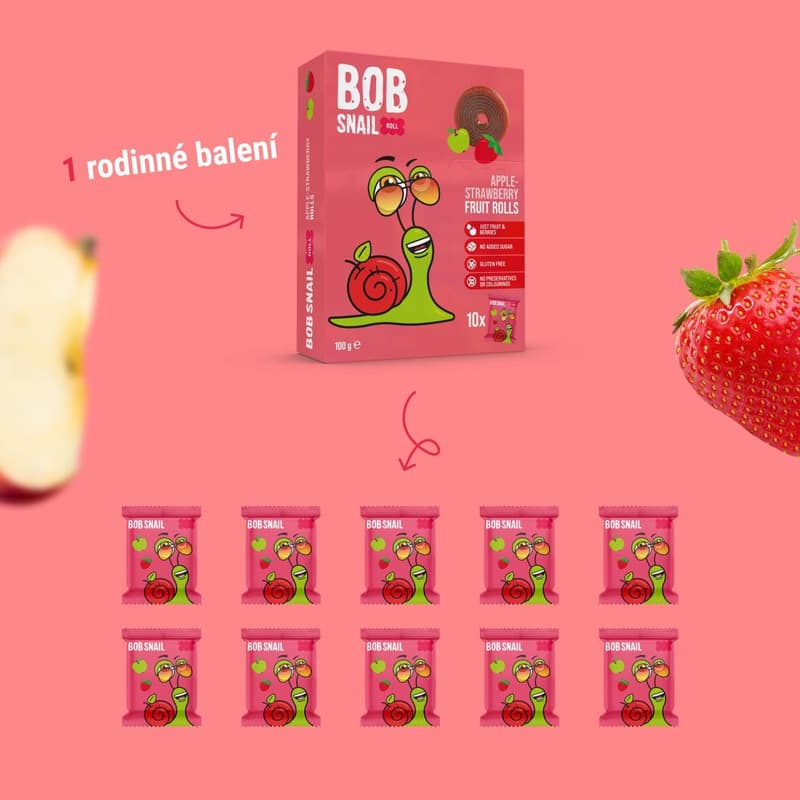 Šnek Bob Ovocné rolky jablko a jahoda