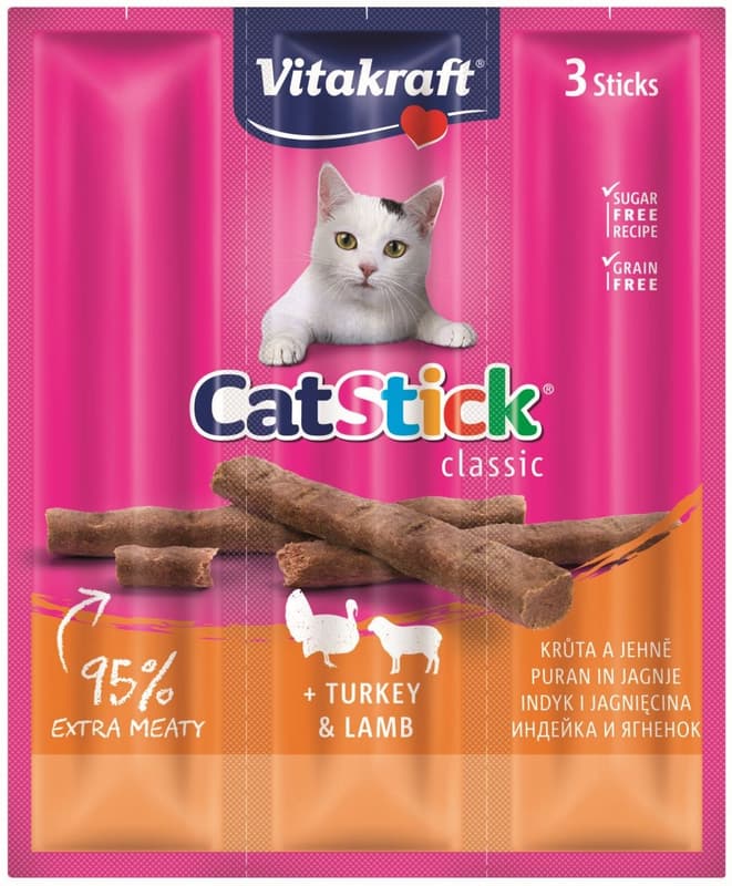 Vitakraft Cat Stick Mini Stick with turkey and lamb treats for cats
