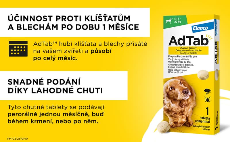 AdTab 450mg žvýkací tablety pro psy >11-22kg 1ks