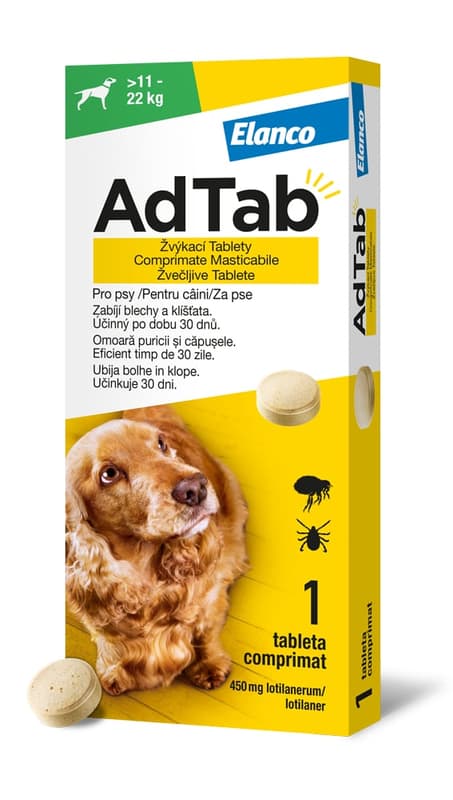 AdTab 450mg žvýkací tablety pro psy >11-22kg 1ks